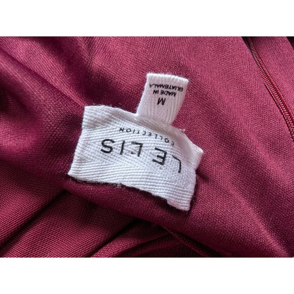 Ruched Long Sleeve Burgundy Mini Dress By Le Lis Square Neck Adjustable Sides M - Picture 6 of 8